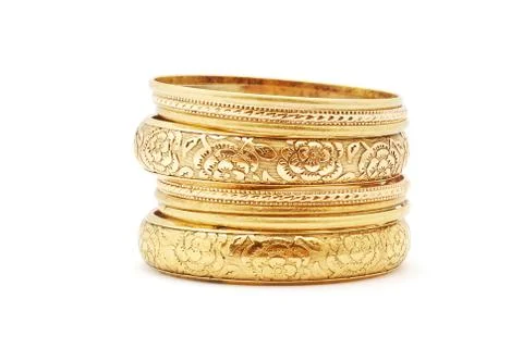 Golden bracelets Foto stock