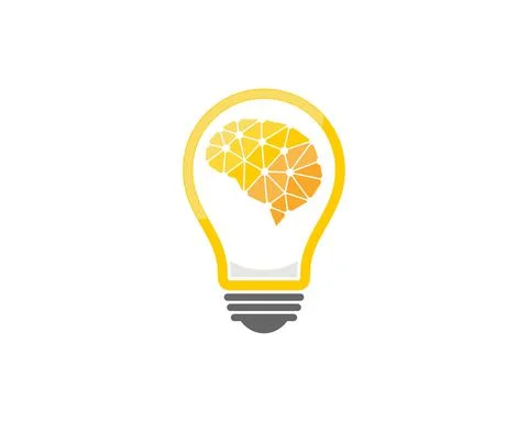 Golden brain inside the light bulb logo Stock Illustration