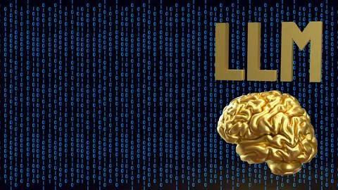 Golden Brain With LLM Digital Code 3d render. Stockillustratie
