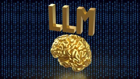 Golden Brain With LLM Digital Code 3d render. 스톡 일러스트