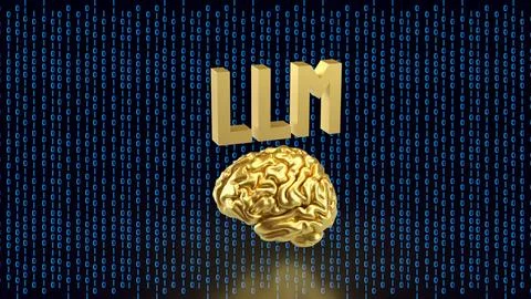 Golden Brain With LLM Digital Code 3d render. Stock Illustration