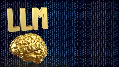 Golden Brain With LLM Digital Code 3d render. 스톡 일러스트