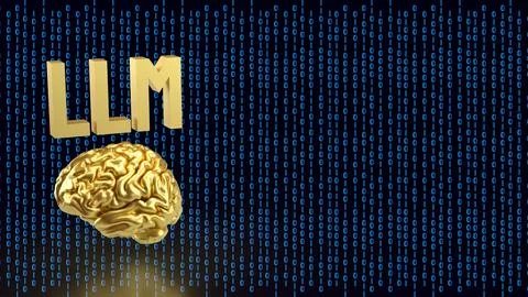 Golden Brain With LLM Digital Code 3d render. Stock Illustration