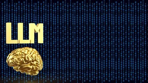 Golden Brain With LLM Digital Code 3d render. Stock Illustration