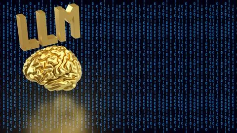 Golden Brain With LLM Digital Code 3d render. イラスト素材