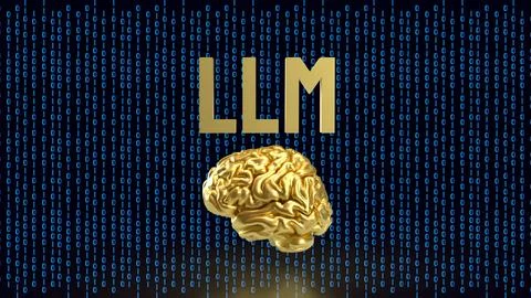 Golden Brain With LLM Digital Code 3d render. 库存插图