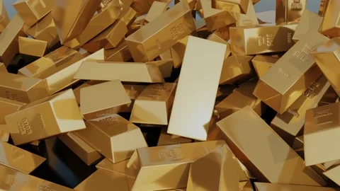 Golden bricks falling Stock Footage 154184845