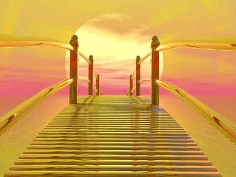 Golden bridge to sun - 3D render Stock Illustration