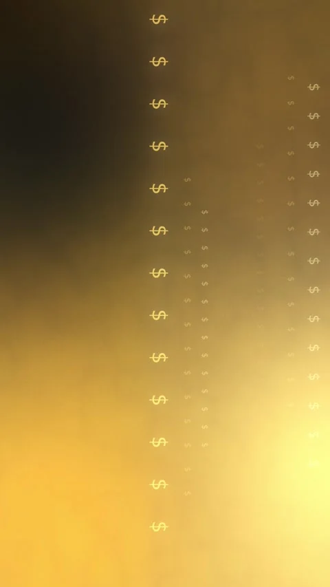 Golden brown gradient with vertical glowing dollar symbols, Loop Animation Stock Footage 341858072