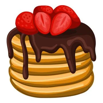 Golden brown pancakes stack topped with rich, melted chocolate and fresh stra Stockillustratie