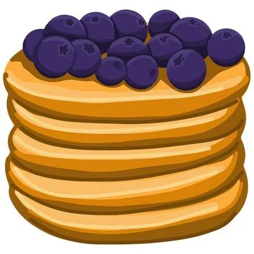 Golden brown pancakes stack topped with fresh blueberries. Stock Illustration