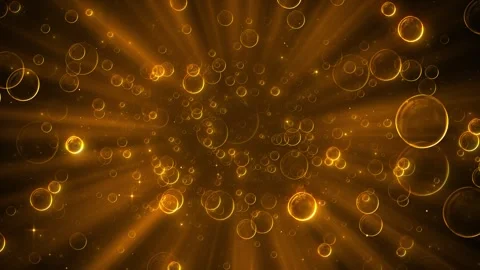 Golden bubble light background floating transparent circles, warm rays, glitteri Stock Footage 340411770