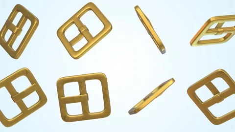 Golden Buckles Falling on a Light Background. Buckles for Belts Garments. 4K Stock Footage 300448120