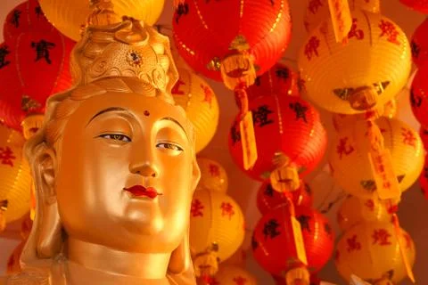 Golden Budda in temple Stock Photos