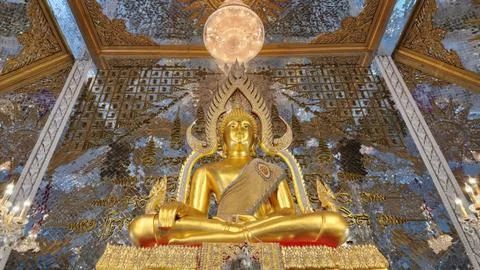 Golden Buddha Statue in Radiant Mirror Mosaic Temple in Thailand Stock Photos