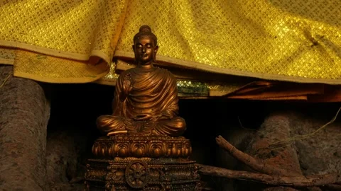 Golden Buddha Statue in Teaching Mudra Under. Stock Footage 318577859
