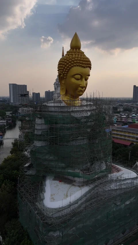 Golden Buddha Statue Under Construction in Bangkok, Thailand Stock Footage 335942322