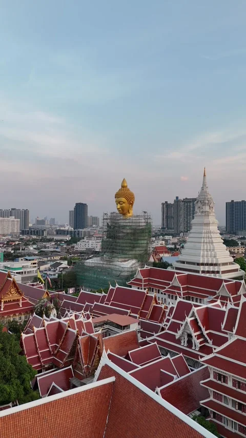 Golden Buddha Statue Under Construction in Bangkok, Thailand Stock Footage 335944213