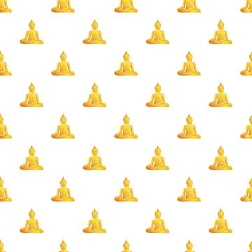 Golden buddha statues seamless pattern meditating silently Stock Illustration