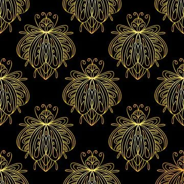 Golden bugs seamless pattern. Bohemian pattern with beetles Illustrazione stock