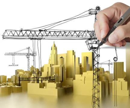 Golden building development concept Stock Illustration