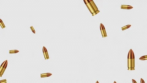 Golden Bullets Falling on a Alpha Background Animation. Stockbeeldmateriaal 347328922