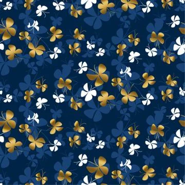 Golden butterfly silhouette seamless pattern Stock Illustration