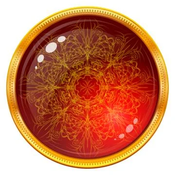 Golden button with patterned red gem Stock Illustration