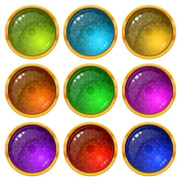 Golden button with patterned red gem Stock Illustration