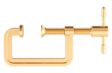 Golden C-Clamp, 3D rendering Stock Illustration