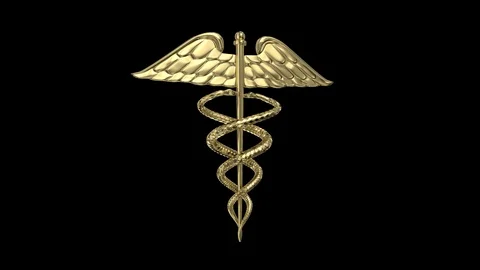 A Golden Caduceus Medical Symbol Rotates | Stock Video | Pond5