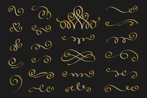 Golden calligraphic ornamental element pack イラスト素材