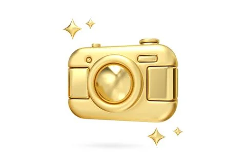 Golden Camera Glamour, 3D rendering of sleek, gold camera radiating luxury .. Stock Photos
