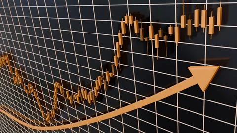 Golden Candlestick Chart Rising Arrow Finance 8K Stock Illustration