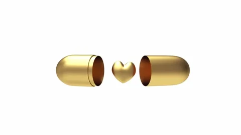 Golden capsule with a heart. 3D rendering Stock Footage 336567235