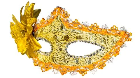 Golden carnival mask isolated on white background Stock Photos
