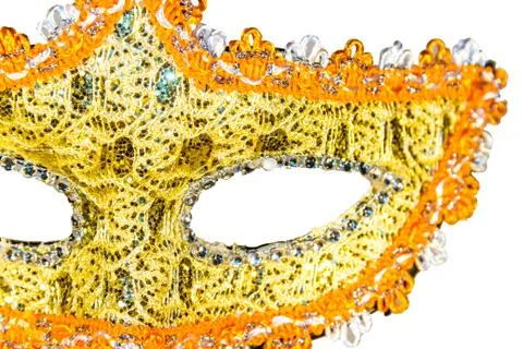 Golden carnival mask isolated on white background Stock Photos