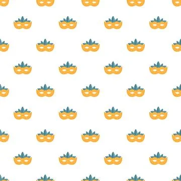 Golden carnival mask seamless pattern celebrating festive events Stock Illustration