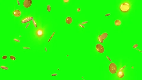 Golden casino chips falling downwards against a bright solid green screen 库存影片 345210839