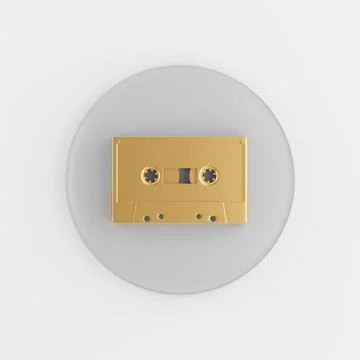 Golden cassette icon. 3d rendering gray round key button, interface ui ux ele Stock Illustration