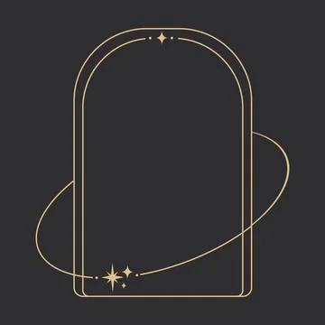 Golden celestial frame, border, arch line art esoteric minimal decoration with Stock Illustration