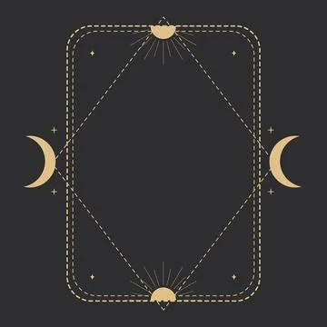 Golden celestial frame with moon, border, line art esoteric minimal decoration Stock Illustration