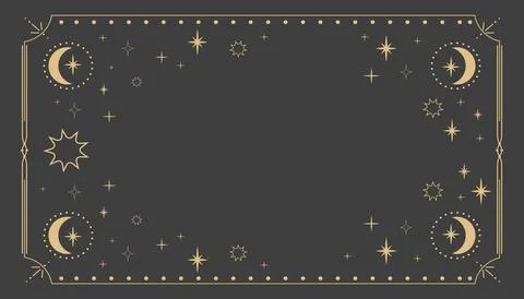 Golden celestial minimal esoteric frame, thin line border, mystyc linear Stock Illustration