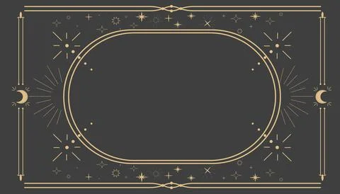 Golden celestial minimal esoteric frame, thin line border, mystyc linear Stock Illustration