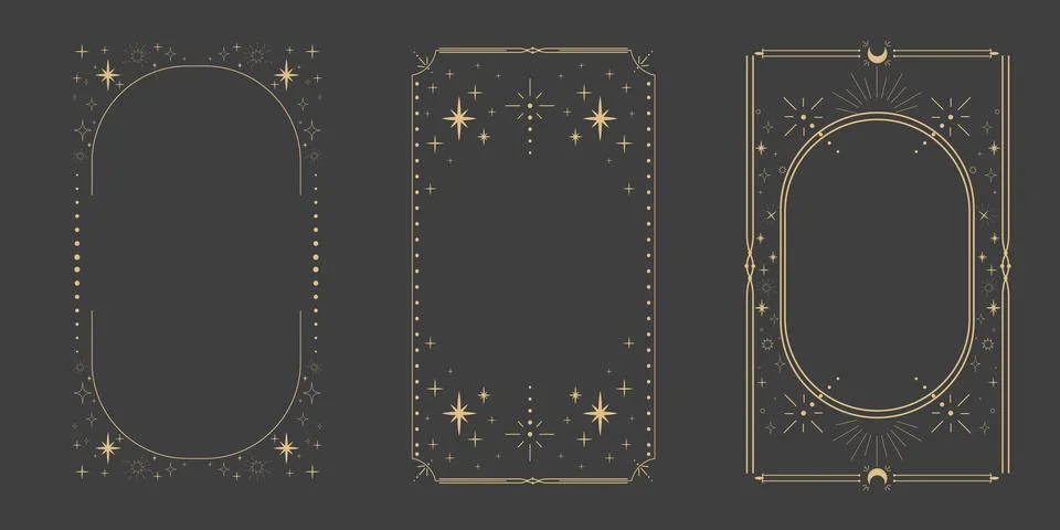 Golden celestial minimal esoteric frame, thin line border, mystyc linear Stock Illustration