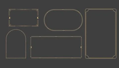 Golden celestial minimal esoteric frame, thin line border, mystyc linear Stock Illustration