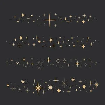 Golden celestial star border, sparkle divider, festive shiny space elements Illustrazione stock