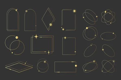 Golden celestial star frames collection. Abstract geometric frames 库存插图