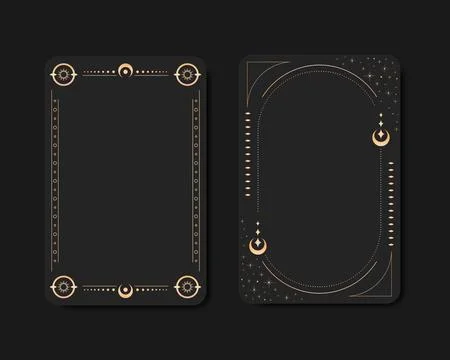 Golden celestial sun and crescent Tarot cards. Shiny golden Tarot card frames Stock Illustration