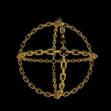 Golden chain in form of sphere.3D rendering illustration. Stock Illustration